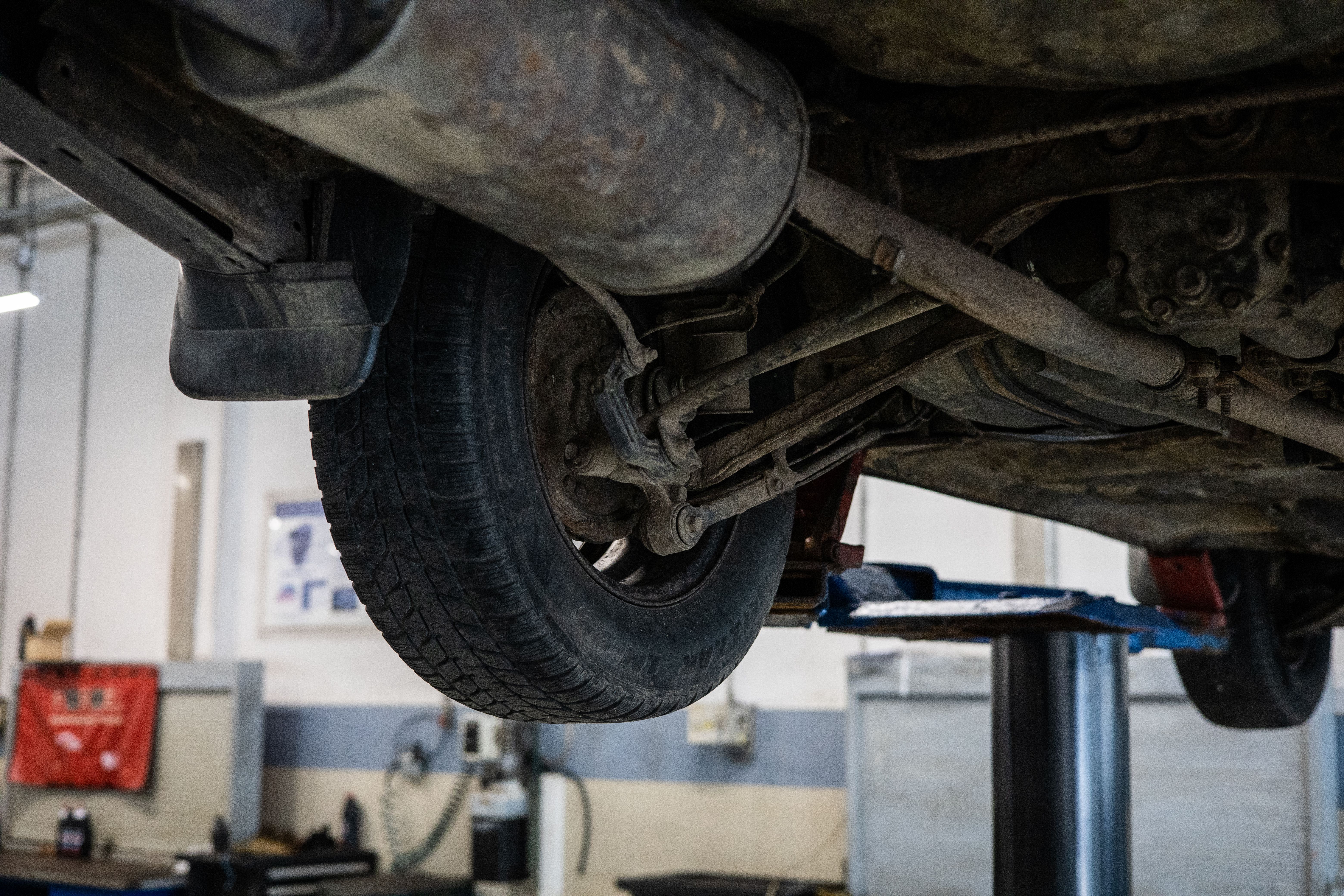 Tire repair service in progress